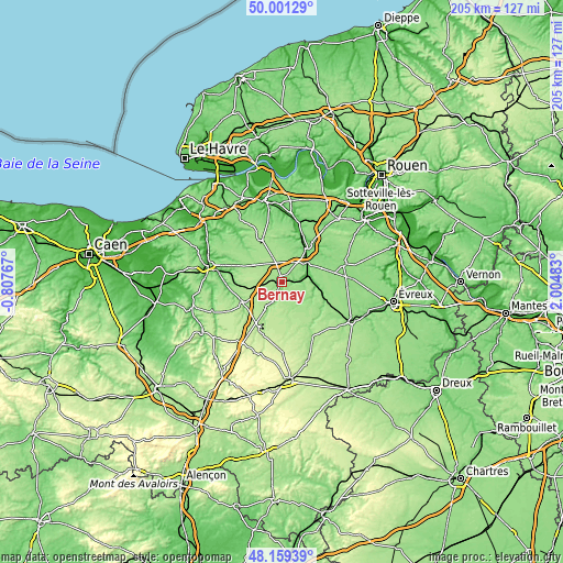 Topographic map of Bernay