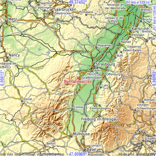 Topographic map of Bernardswiller