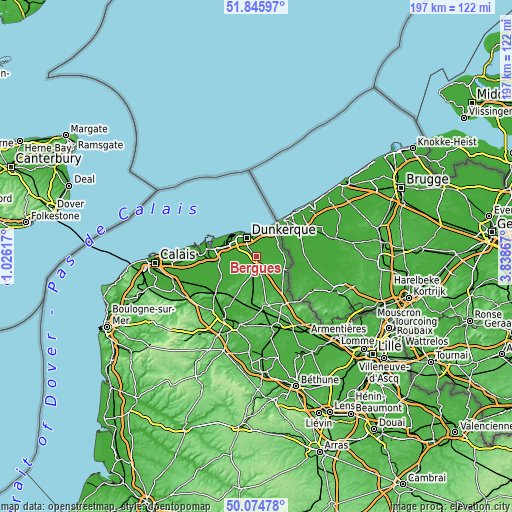 Topographic map of Bergues