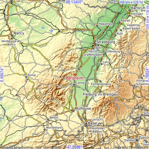 Topographic map of Bergheim