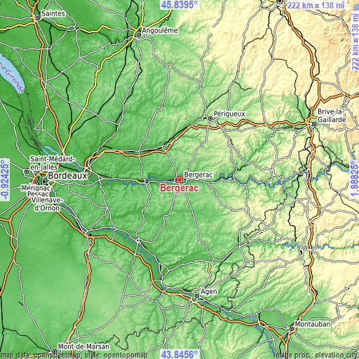 Topographic map of Bergerac