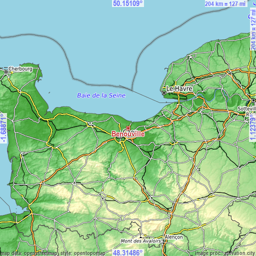 Topographic map of Bénouville