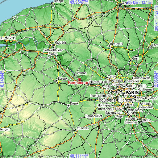 Topographic map of Bennecourt