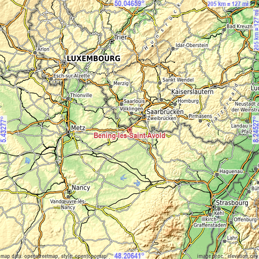 Topographic map of Béning-lès-Saint-Avold