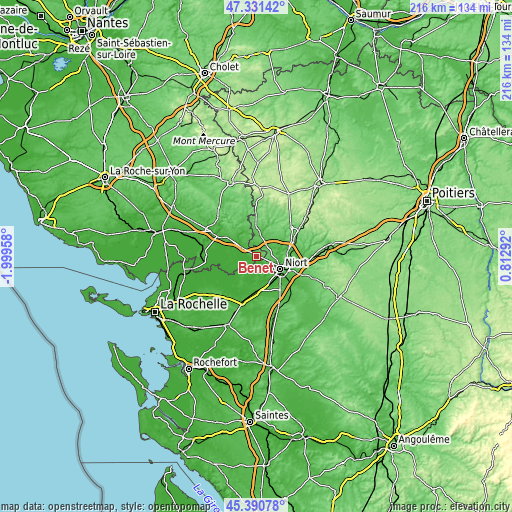 Topographic map of Benet