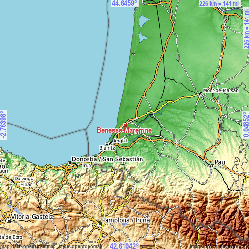 Topographic map of Bénesse-Maremne