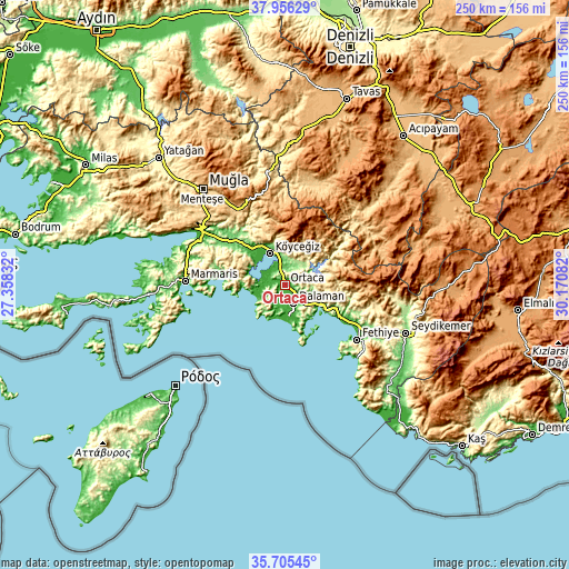 Topographic map of Ortaca