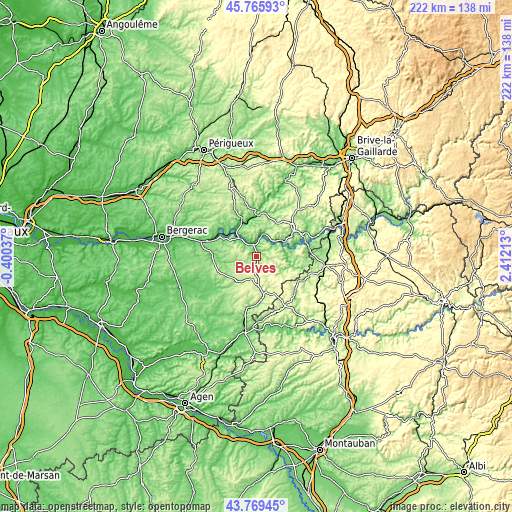 Topographic map of Belvès