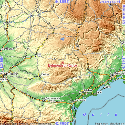 Topographic map of Belmont-sur-Rance