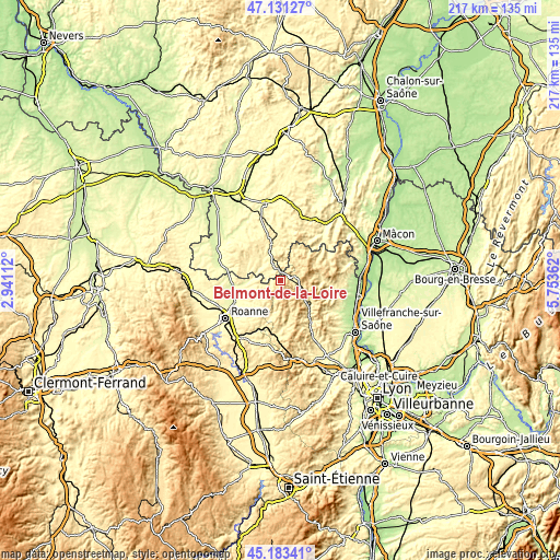 Topographic map of Belmont-de-la-Loire