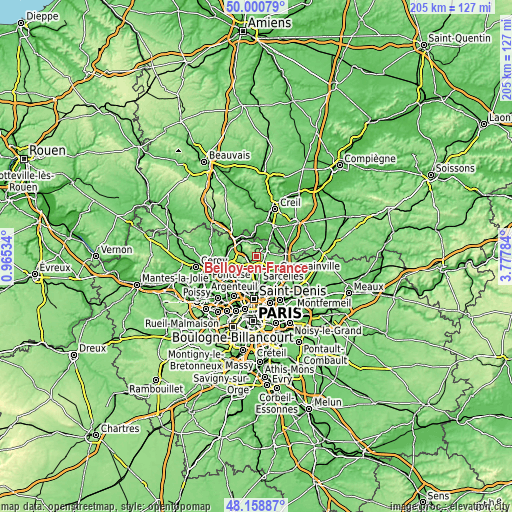 Topographic map of Belloy-en-France