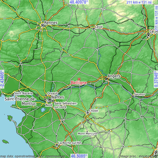 Topographic map of Belligné