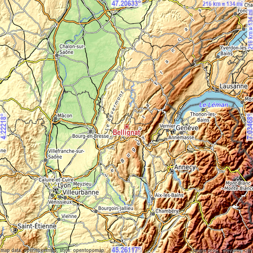 Topographic map of Bellignat