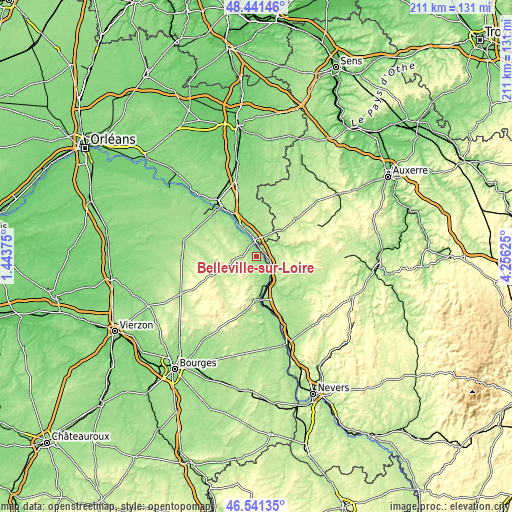 Topographic map of Belleville-sur-Loire