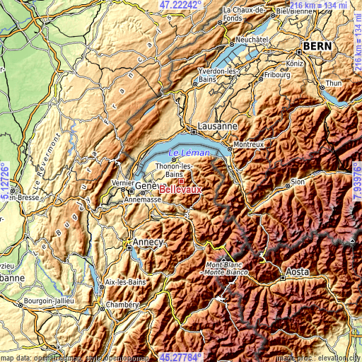 Topographic map of Bellevaux