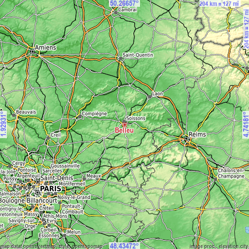 Topographic map of Belleu