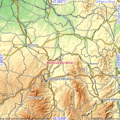 Topographic map of Bellerive-sur-Allier