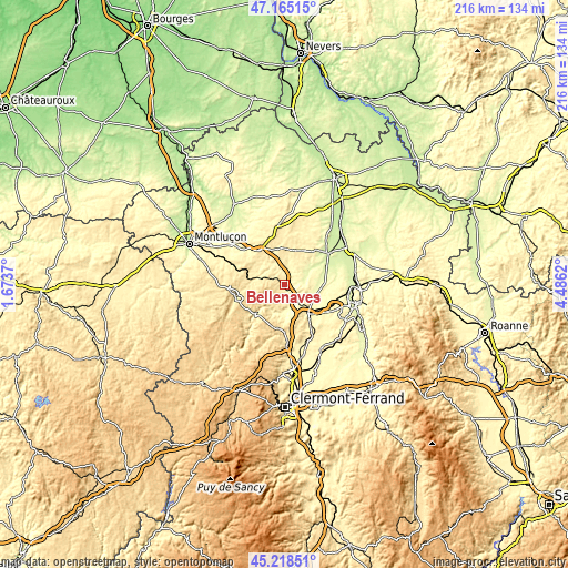 Topographic map of Bellenaves