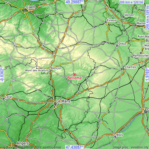 Topographic map of Bellême