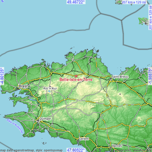 Topographic map of Belle-Isle-en-Terre