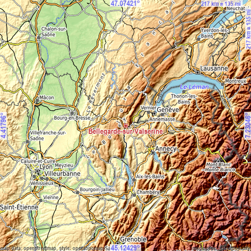 Topographic map of Bellegarde-sur-Valserine