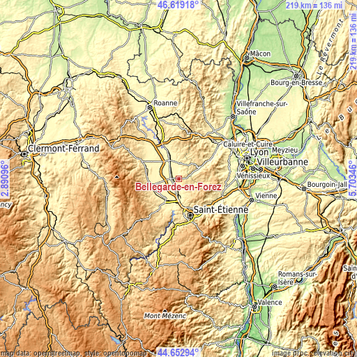 Topographic map of Bellegarde-en-Forez