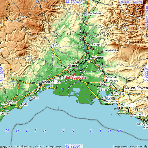 Topographic map of Bellegarde
