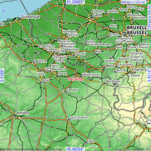 Topographic map of Bellaing