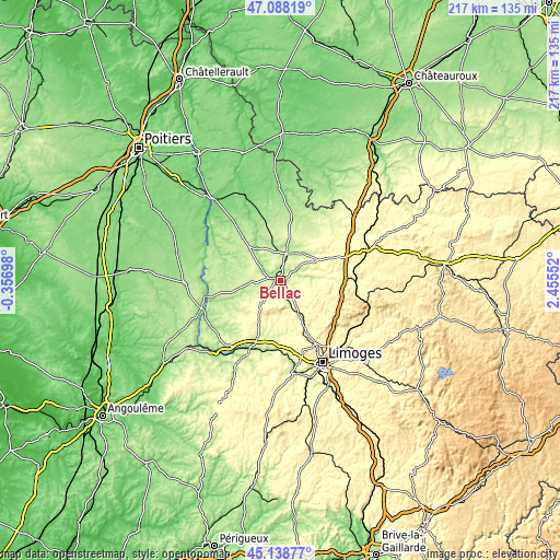 Topographic map of Bellac