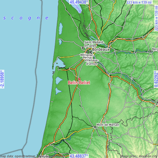 Topographic map of Belin-Béliet