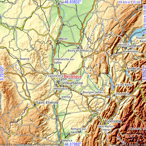 Topographic map of Béligneux