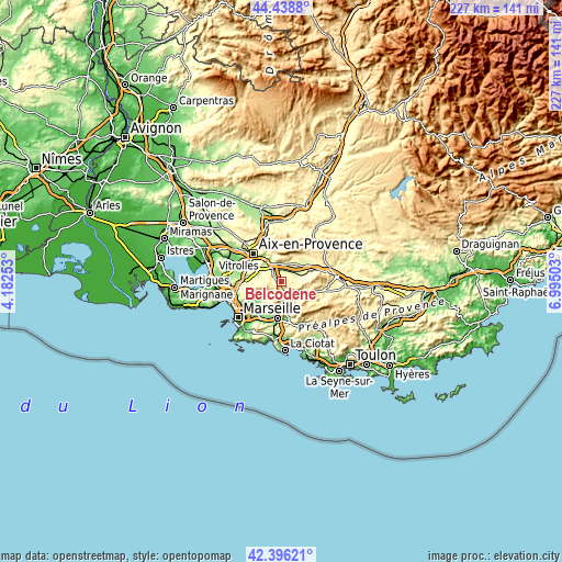 Topographic map of Belcodène