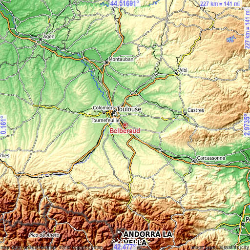 Topographic map of Belberaud