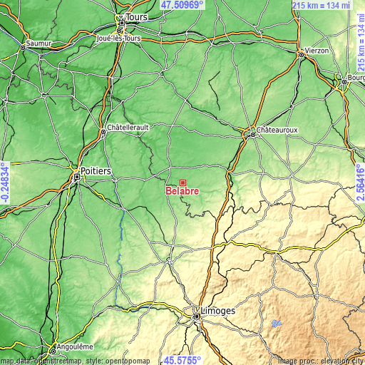 Topographic map of Bélâbre