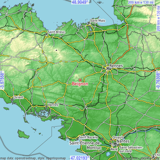 Topographic map of Beignon