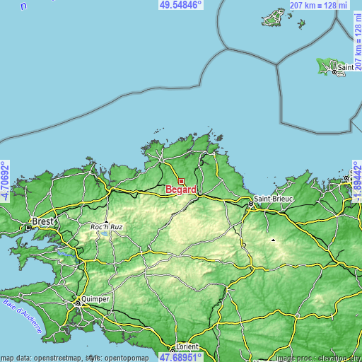 Topographic map of Bégard