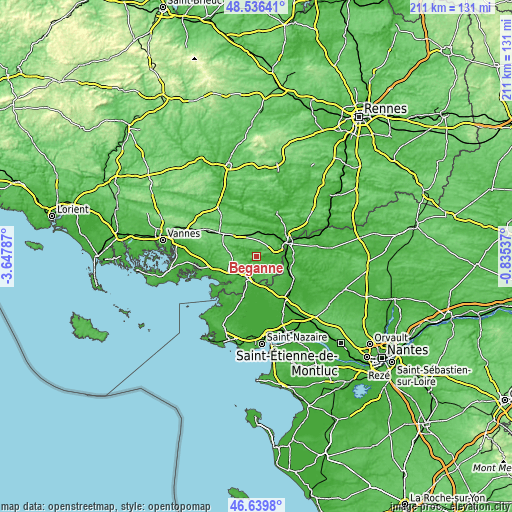 Topographic map of Béganne