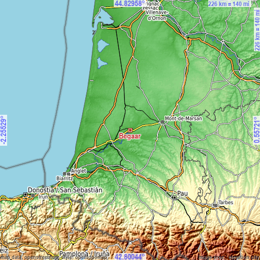 Topographic map of Bégaar