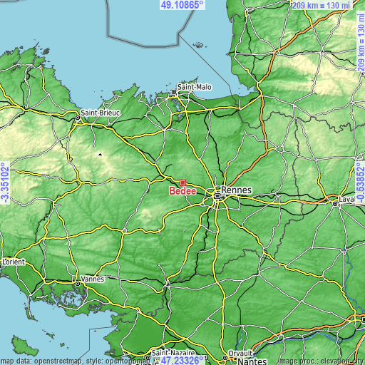 Topographic map of Bédée