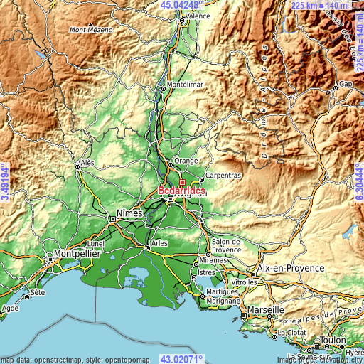 Topographic map of Bédarrides