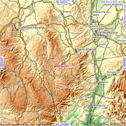 Topographic map of Beauzac