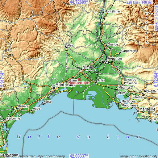 Topographic map of Beauvoisin