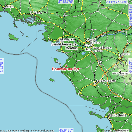 Topographic map of Beauvoir-sur-Mer