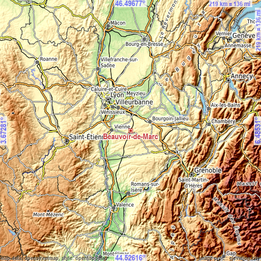 Topographic map of Beauvoir-de-Marc