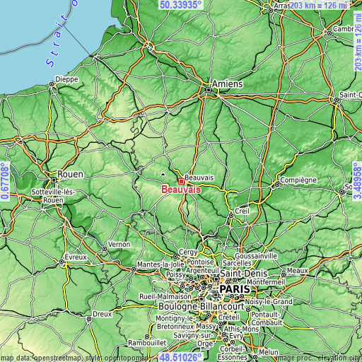Topographic map of Beauvais