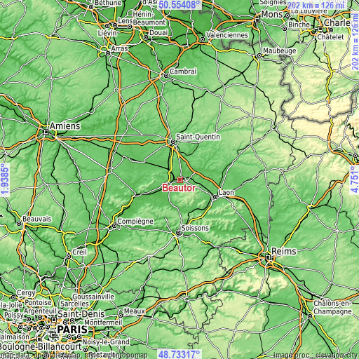 Topographic map of Beautor