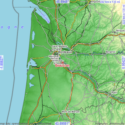 Topographic map of Beautiran