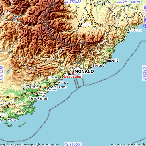 Topographic map of Beausoleil