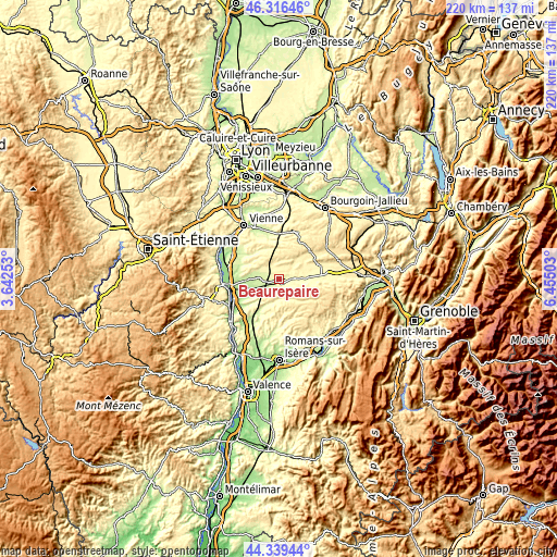 Topographic map of Beaurepaire