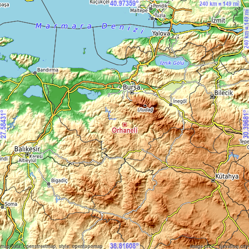 Topographic map of Orhaneli